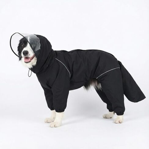 Dog Raincoat for Medium Large Dogs,rain Jacket Coat, Full Leg Coverage Waterproof Rain Suit with Detachable Hood & Tail, Reflective Strips，Labrador Retriever (Black for Boy, XXX-Large) in Saudi Arabia