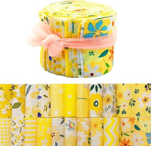40 Pcs Jelly Roll Fabric Strips for Quilting, Crafting, Sewing, Yellow Theme Jelly Fabric Assorted Bundle, Precut Patchwork Cotton Roll for Winter Holiday, DIY Sewing Craft, Upholstery, Home Decor in Saudi Arabia