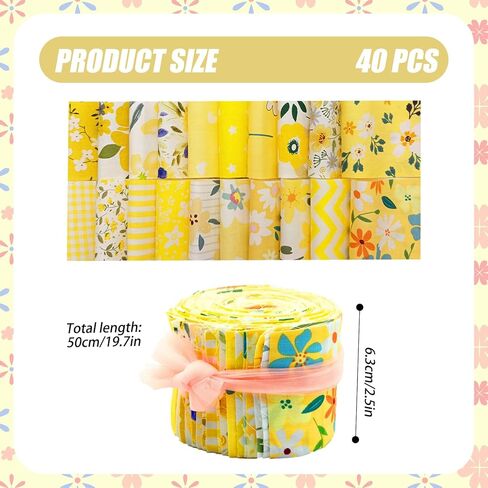 40 Pcs Jelly Roll Fabric Strips for Quilting, Crafting, Sewing, Yellow Theme Jelly Fabric Assorted Bundle, Precut Patchwork Cotton Roll for Winter Holiday, DIY Sewing Craft, Upholstery, Home Decor in Saudi Arabia