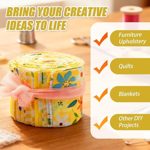 40 Pcs Jelly Roll Fabric Strips for Quilting, Crafting, Sewing, Yellow Theme Jelly Fabric Assorted Bundle, Precut Patchwork Cotton Roll for Winter Holiday, DIY Sewing Craft, Upholstery, Home Decor in Saudi Arabia
