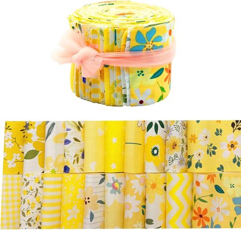 40 Pcs Jelly Roll Fabric Strips for Quilting, Crafting, Sewing, Yellow Theme Jelly Fabric Assorted Bundle, Precut Patchwork Cotton Roll for Winter Holiday, DIY Sewing Craft, Upholstery, Home Decor in Saudi Arabia