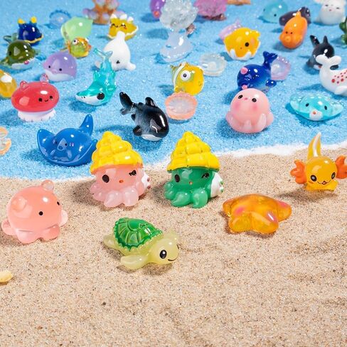 50PCS Mini Ocean Resin Animals Tiny Sea Animals Figurines Marine Miniature Plastic Animals Aquarium Ornaments Decorations for DIY Fish Tank Potted Micro Fairy Garden Dollhouse in Saudi Arabia