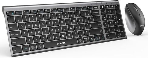 seenda Wireless Bluetooth Keyboard and Mouse Combo, COE401 Rechargeable Slim Keyboard Mouse, 3 Multi-Device Connection, Compact Quiet Set Compatible for Mac/Windows Laptop MacBook iPad, White Silver in Kuwait