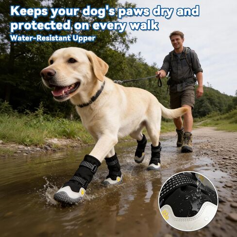 Dog Boots for Winter Snowy Day Water-Resistant Dog Shoes for Small Medium Large Dogs Paw Protectors for Outdoor Hiking Walking (Black, 6# (Width 2.6inch) for 52-68bs) in Saudi Arabia