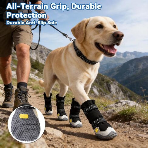 Dog Boots for Winter Snowy Day Water-Resistant Dog Shoes for Small Medium Large Dogs Paw Protectors for Outdoor Hiking Walking (Black, 6# (Width 2.6inch) for 52-68bs) in Saudi Arabia