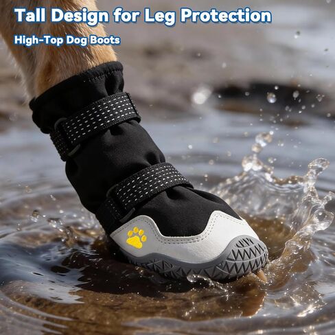 Dog Boots for Winter Snowy Day Water-Resistant Dog Shoes for Small Medium Large Dogs Paw Protectors for Outdoor Hiking Walking (Black, 6# (Width 2.6inch) for 52-68bs) in Saudi Arabia