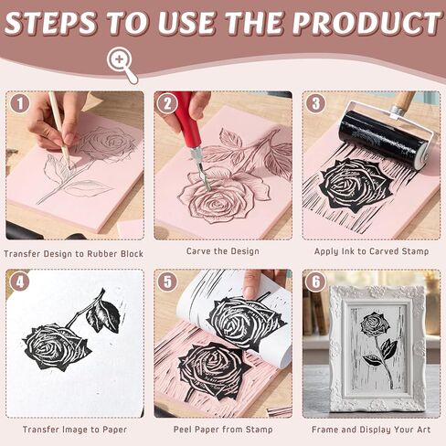 مجموعة Gaillty Linocut للطباعة تتضمن 12 قطعة مقاس 2 بوصة × 2 بوصة، و6 قطع مقاس 4 بوصة × 6 بوصة، وقطعتين مقاس 6 بوصة × 8 بوصة، وسكاكين وبكرتين، ومكعبات مشمع للمبتدئين في نحت الطوابع والهدايا الفنية in Kuwait