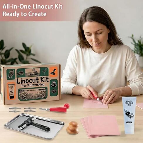 مجموعة Linocut لصناعة الطباعة، وكتل مشمع لمستلزمات الطباعة، ومجموعة صنع طوابع الطباعة، وأدوات نحت كتل مشمع، هدية للفنون والحرف اليدوية للبالغين والنساء والرجال والفتيان والفتيات in Kuwait