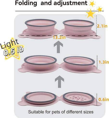 أوعية للكلاب قابلة للطي للسفر، مجموعة أوعية طعام ومياه محمولة للكلاب، أوعية سيليكون قابلة للطي للجراء، إكسسوارات سفر لطيفة وخفيفة الوزن للحيوانات الأليفة الأساسية باللون الوردي in Kuwait