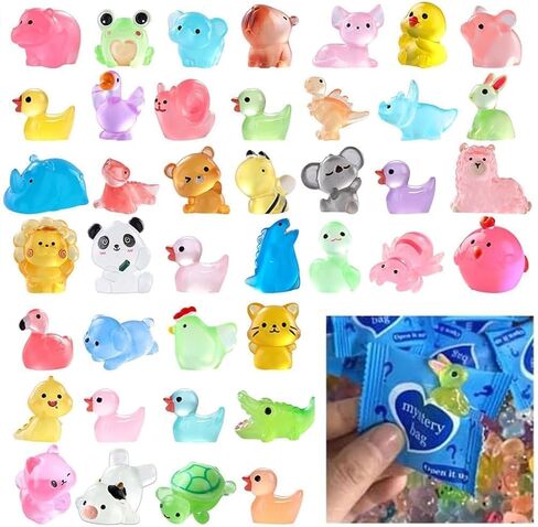 100 قطعة من أشكال الحيوانات الصغيرة من الراتنج، نماذج صغيرة تتوهج في الظلام من الراتنج الحيواني اللطيف، حقيبة عمياء من الراتنج الغامض، تصميم مصغر للحيوانات للديكور الخارجي لبيت الدمى وإكسسوارات الحديقة الخيالية in Kuwait