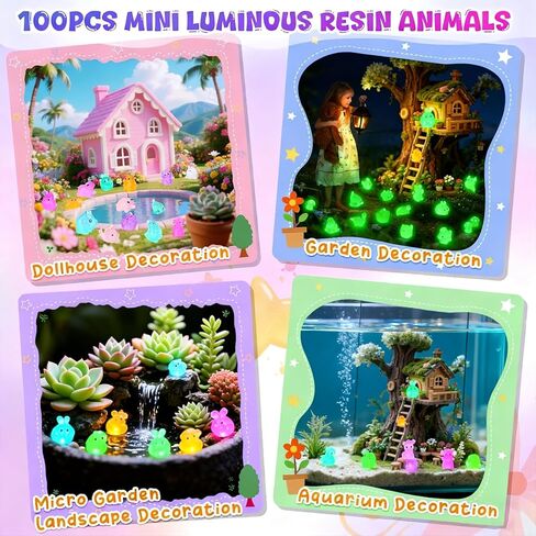 100 قطعة من أشكال الحيوانات الصغيرة من الراتنج، نماذج صغيرة تتوهج في الظلام من الراتنج الحيواني اللطيف، حقيبة عمياء من الراتنج الغامض، تصميم مصغر للحيوانات للديكور الخارجي لبيت الدمى وإكسسوارات الحديقة الخيالية in Kuwait