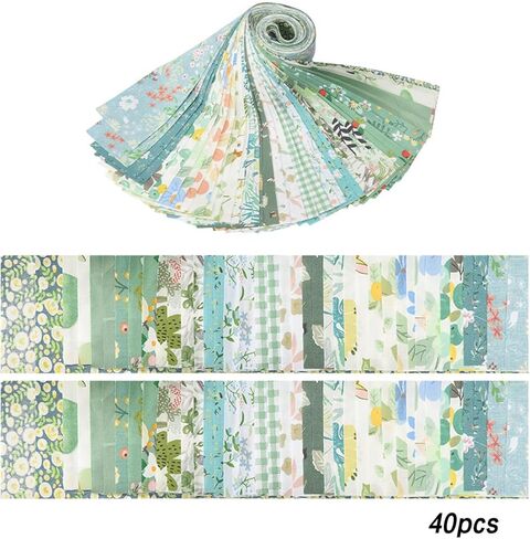 40 PCS 2.56'' x 19.6'' Sewing Fabric Rectangles, 100% Cotton Fat Quarter Floral Printed Precut Fabric, for DIY Patchwork, Sewing, Quilting, Crafting, Patchwork Cushions (Floral Green1) in Saudi Arabia