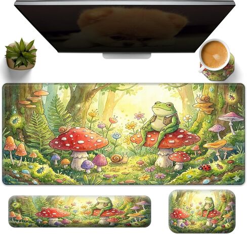 Large Gaming Mouse Pad+Memory Foam Ergonomic Keyboard Wrist Rest Support+Wrist Rest+Coaster, Extended Desk Pad Set, Stitched Edge Non Slip Desk Mat 4PC for Office & Home, Moon Cherry Blossom in Kuwait