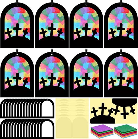 Marsui 36 مجموعات عيد الفصح الحرف عدة للبالغين المسيحية الصليب suncatcher عيد الفصح الكنيسة الدينية الصليب المناديل الورقية الحرفية DIY suncatchers شنقا الحلي لنافذة المنزل لوازم الحفلات in Saudi Arabia