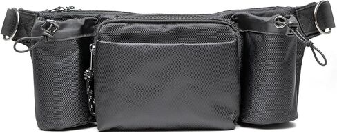 TIGERLI Dog Walking Fanny Pack with Magnetic Treat Pouch, Dual Water Bottle Holders, Poop Bag Dispenser, Waterproof Zipper, Adjustable Strap, 2 D-Rings for Hands-Free Leash, Black in Saudi Arabia