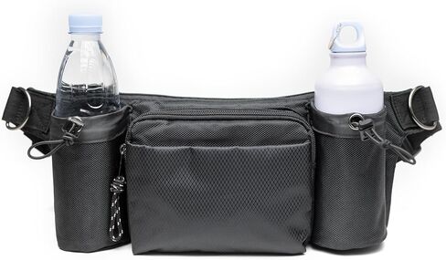TIGERLI Dog Walking Fanny Pack with Magnetic Treat Pouch, Dual Water Bottle Holders, Poop Bag Dispenser, Waterproof Zipper, Adjustable Strap, 2 D-Rings for Hands-Free Leash, Black in Saudi Arabia