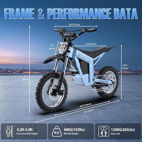 Tuttio Soleil01-GB E-Dirt-Bike - Peak 3000W 37MPH 200NM Electric-Bike with 48V 21Ah Battery, 14"/12" Fat Tire Electric Motocycle with Dual Suspension, Off-Road Ebike for Adults-Teens (USA Warehouse) in Saudi Arabia