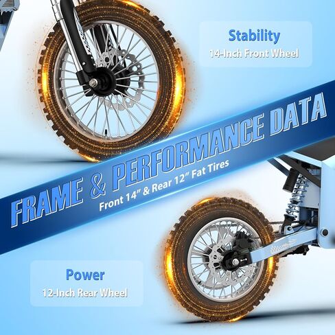 Tuttio Soleil01-GB E-Dirt-Bike - Peak 3000W 37MPH 200NM Electric-Bike with 48V 21Ah Battery, 14"/12" Fat Tire Electric Motocycle with Dual Suspension, Off-Road Ebike for Adults-Teens (USA Warehouse) in Saudi Arabia