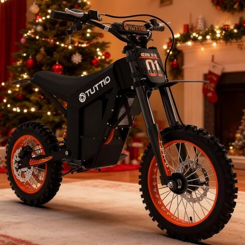 دراجة Tuttio Soleil01-GB E-Dirt - ذروة 3000 وات 37 ميل في الساعة 200 نيوتن متر مع بطارية 48 فولت 21 أمبير، دراجة نارية كهربائية بإطار سميك 14 بوصة/12 بوصة مع تعليق مزدوج، دراجة إلكترونية للطرق الوعرة للبالغين والمراهقين (مستودع الولايات المتحدة الأمريكية) in Kuwait