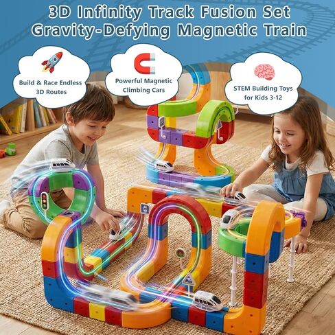 3D Infinity Track Set, Magnetic Train for Toddlers Ages 3-6, Flexible & Buildable Railway Toys for Toddlers, Electric Gravity Defying Car, STEM Educational Building Track Toys for Boys & Girls(51 Pcs) in Saudi Arabia