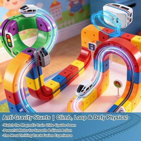 3D Infinity Track Set, Magnetic Train for Toddlers Ages 3-6, Flexible & Buildable Railway Toys for Toddlers, Electric Gravity Defying Car, STEM Educational Building Track Toys for Boys & Girls(51 Pcs) in Saudi Arabia