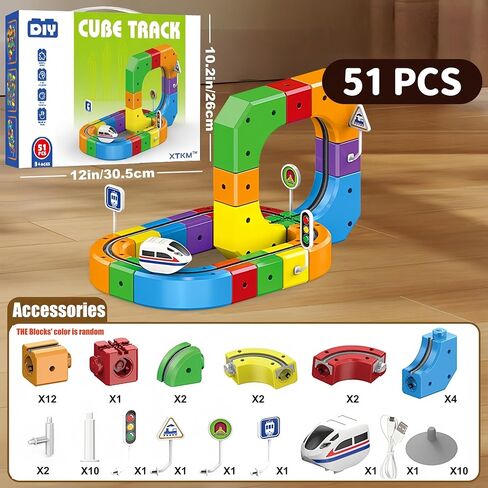 3D Infinity Track Set, Magnetic Train for Toddlers Ages 3-6, Flexible & Buildable Railway Toys for Toddlers, Electric Gravity Defying Car, STEM Educational Building Track Toys for Boys & Girls(51 Pcs) in Saudi Arabia