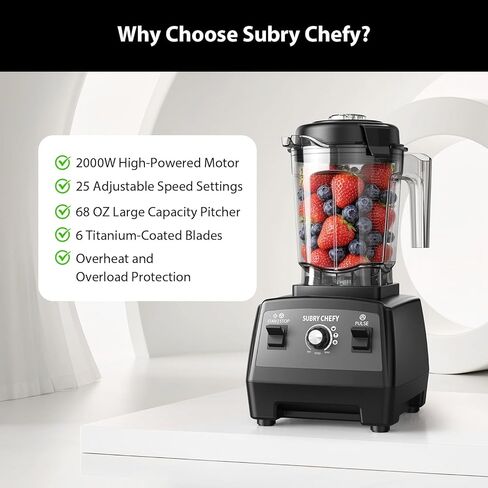 Countertop Blender Pro 2000W, Professional High-Speed Blender with Powerful Brushless Motor, 25-Speed, 68oz, Heavy Duty Kitchen Blender for Smoothies, Ice Crushing & Food Prep, Black in Saudi Arabia
