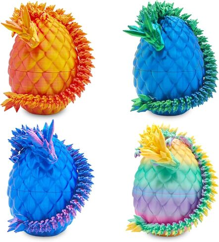 4 قطع من بيض التنين المطبوع ثلاثي الأبعاد مع تنين بداخله، بيض عيد الفصح الغامض للأطفال البالغين، ديكور فريد لسطح المكتب قابل للتجميع، هدايا زينة عيد الميلاد in Kuwait