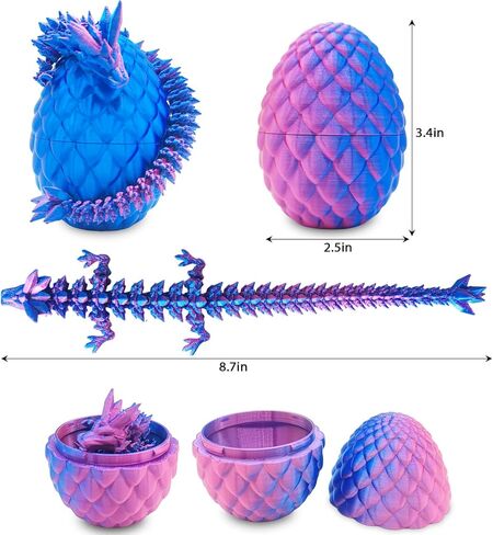 4 قطع من بيض التنين المطبوع ثلاثي الأبعاد مع تنين بداخله، بيض عيد الفصح الغامض للأطفال البالغين، ديكور فريد لسطح المكتب قابل للتجميع، هدايا زينة عيد الميلاد in Kuwait