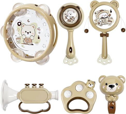 Baby Musical Toys for Toddlers 1-3: 6pcs Montessori Kids Musical Instruments Infant Baby Teething Toy with Rattle & Tambourine for Preschool Learning Birthday for Boys Girls in Saudi Arabia