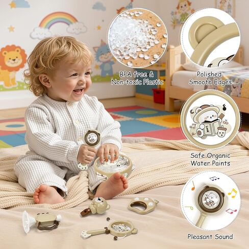 Baby Musical Toys for Toddlers 1-3: 6pcs Montessori Kids Musical Instruments Infant Baby Teething Toy with Rattle & Tambourine for Preschool Learning Birthday for Boys Girls in Saudi Arabia