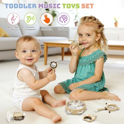 Baby Musical Toys for Toddlers 1-3: 6pcs Montessori Kids Musical Instruments Infant Baby Teething Toy with Rattle & Tambourine for Preschool Learning Birthday for Boys Girls in Saudi Arabia