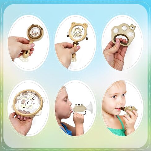 Baby Musical Toys for Toddlers 1-3: 6pcs Montessori Kids Musical Instruments Infant Baby Teething Toy with Rattle & Tambourine for Preschool Learning Birthday for Boys Girls in Saudi Arabia