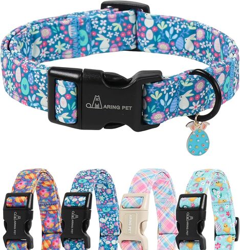 ARING PET St Patrick's Day Dog Collar, Cute White Green Clover Shamrock Rainbow Pink Floral Puppy Pet Collars for Small Medium Large Boy Girl Dogs-L in Kuwait