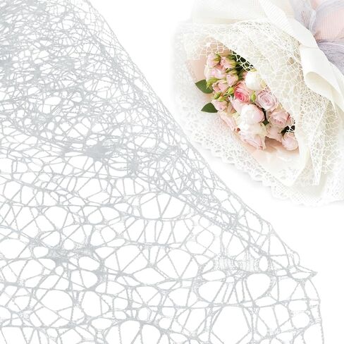 Luomorgo 1 Pack Jacquard Net Mesh Floral Wrapping Paper - 19.6 Inch x 5 Yards Openwork Design for Flower Bouquets, Gift Packaging & DIY Crafts, Black in Saudi Arabia