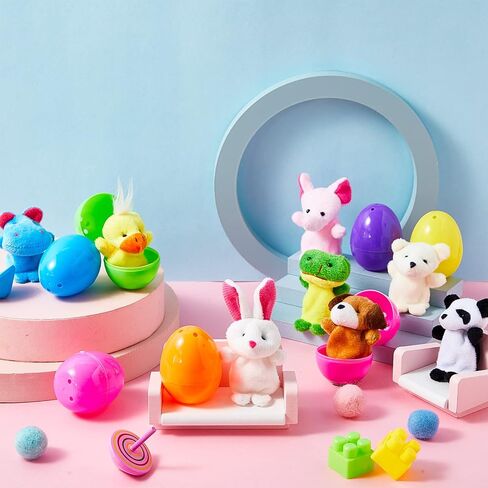 Civaner 40 Pcs Easter Eggs with Finger Puppets Prefilled Egg with Cartoon Animal Puppets Easter Basket Toys Soft Plush Dolls Props for Party Basket Stuffers (Cute Style) in Kuwait
