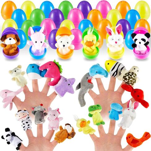 Civaner 40 Pcs Easter Eggs with Finger Puppets Prefilled Egg with Cartoon Animal Puppets Easter Basket Toys Soft Plush Dolls Props for Party Basket Stuffers (Cute Style) in Kuwait