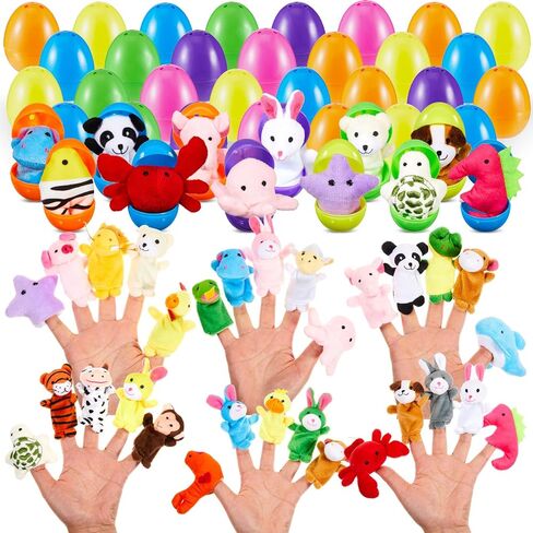 Civaner 40 Pcs Easter Eggs with Finger Puppets Prefilled Egg with Cartoon Animal Puppets Easter Basket Toys Soft Plush Dolls Props for Party Basket Stuffers (Cute Style) in Kuwait