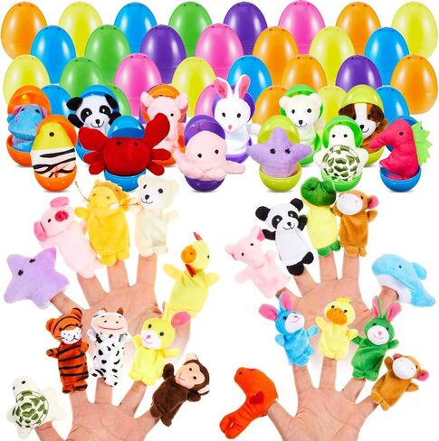 Civaner 40 Pcs Easter Eggs with Finger Puppets Prefilled Egg with Cartoon Animal Puppets Easter Basket Toys Soft Plush Dolls Props for Party Basket Stuffers (Cute Style) in Kuwait