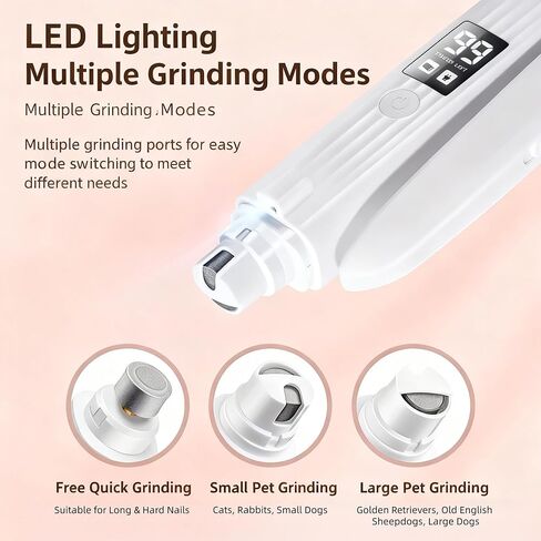 ماكينة قص أظافر الكلاب والقطط 2 في 1 مع مصباحين LED، قابلة لإعادة الشحن عبر USB مع شاشة طاقة ذكية، أداة تزيين منخفضة الضوضاء لقص أظافر الكلاب والقطط الصغيرة والمتوسطة والكبيرة (أبيض) in Kuwait