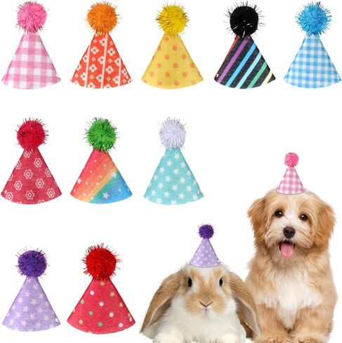 10 قطع من قبعات الحفلات الصغيرة للحيوانات المحشوة، قبعات مخروطية ملونة لحفلات عيد ميلاد الكلاب الصغيرة مع كرات بوم، قبعة عطلة متنوعة قابلة للتعديل للدمى الصغيرة والجرو والحيوانات والأرنب (3.2 بوصة) in Kuwait