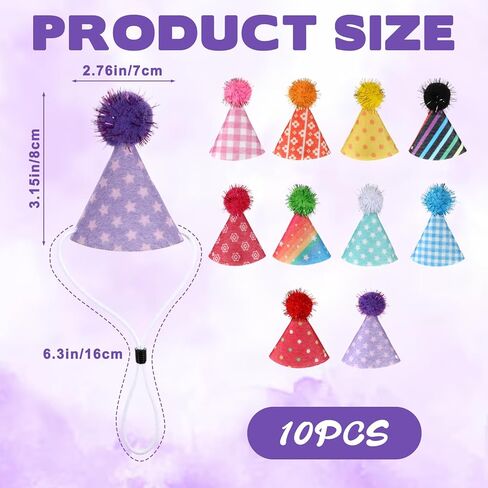 10 قطع من قبعات الحفلات الصغيرة للحيوانات المحشوة، قبعات مخروطية ملونة لحفلات عيد ميلاد الكلاب الصغيرة مع كرات بوم، قبعة عطلة متنوعة قابلة للتعديل للدمى الصغيرة والجرو والحيوانات والأرنب (3.2 بوصة) in Kuwait