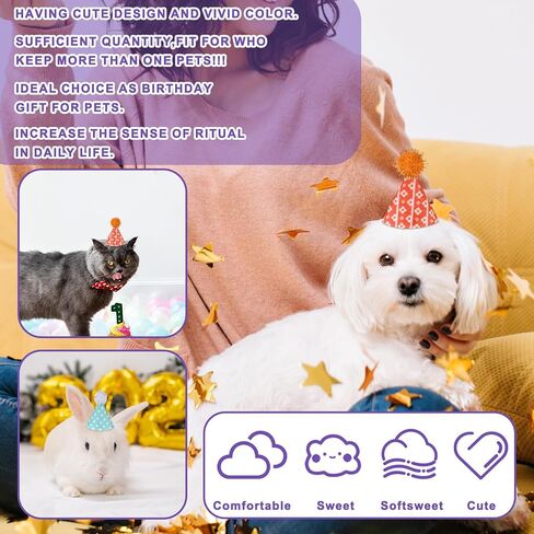 10 قطع من قبعات الحفلات الصغيرة للحيوانات المحشوة، قبعات مخروطية ملونة لحفلات عيد ميلاد الكلاب الصغيرة مع كرات بوم، قبعة عطلة متنوعة قابلة للتعديل للدمى الصغيرة والجرو والحيوانات والأرنب (3.2 بوصة) in Kuwait