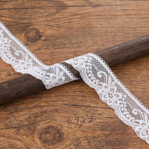 2 Inch White Lace Ribbon, 6 Yards Wide Lace Trim for Sewing, Elastic Stretchy Lace's Fabric for Crafting Dressing Sewing Gift Wrapping Bridal Wedding Decorations in Kuwait
