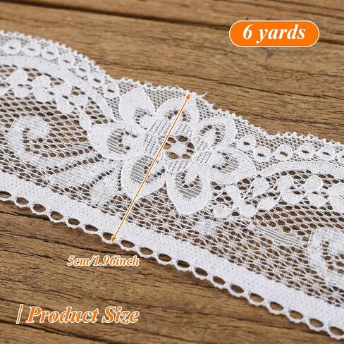 2 Inch White Lace Ribbon, 6 Yards Wide Lace Trim for Sewing, Elastic Stretchy Lace's Fabric for Crafting Dressing Sewing Gift Wrapping Bridal Wedding Decorations in Kuwait