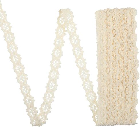 10 Yards Vintage Cotton Lace Ribbon, 0.4 Inch Thin Beige Cotton Trim Vintage Crochet Lace Ribbon Trim for Bridal Wedding Decoration Scrapbooking in Saudi Arabia