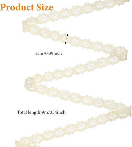 10 Yards Vintage Cotton Lace Ribbon, 0.4 Inch Thin Beige Cotton Trim Vintage Crochet Lace Ribbon Trim for Bridal Wedding Decoration Scrapbooking in Saudi Arabia