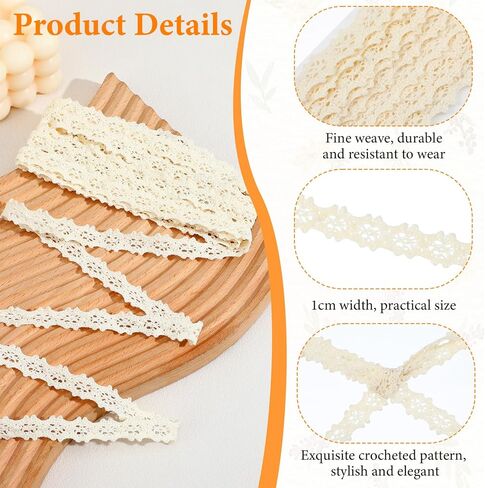 10 Yards Vintage Cotton Lace Ribbon, 0.4 Inch Thin Beige Cotton Trim Vintage Crochet Lace Ribbon Trim for Bridal Wedding Decoration Scrapbooking in Saudi Arabia