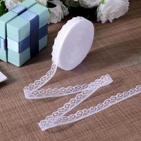 30 Yards White Lace Ribbon, 0.6 Inch Wide Lace Trim for Sewing Wavy Edge Flower Hollow Cotton Laces Fabric for Gift Wrapping Bouquet Packaging Wedding Decoration DIY Crafts in Saudi Arabia