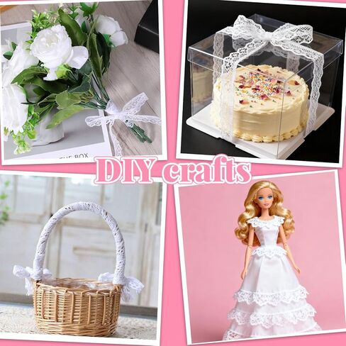 30 Yards White Lace Ribbon, 0.6 Inch Wide Lace Trim for Sewing Wavy Edge Flower Hollow Cotton Laces Fabric for Gift Wrapping Bouquet Packaging Wedding Decoration DIY Crafts in Saudi Arabia